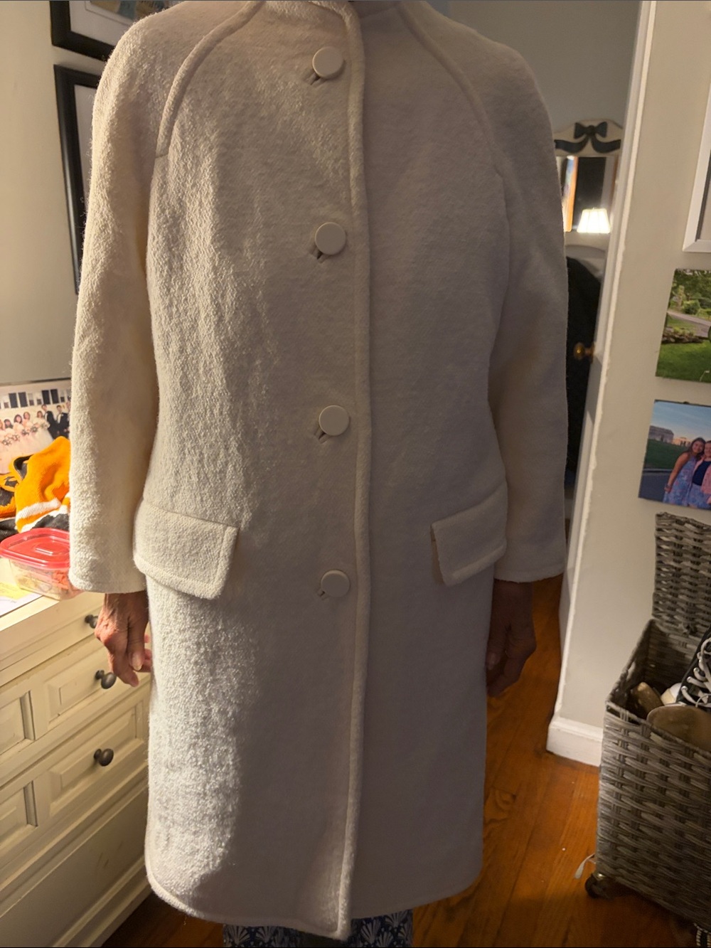 Ann Taylor Cream Wool Button-Front Trench Coat